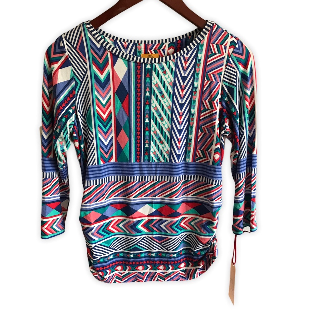 Ruby Rd. Multi Color Shape 3/4 Sleeve Top NWT